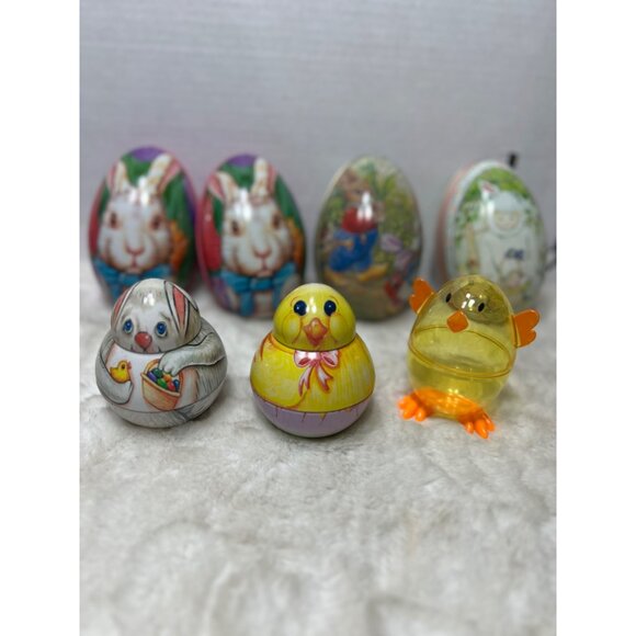 Vintage style Easter tins lot- Easter Chick, Bunny, German Rabbits, Mary Engelbr - Picture 1 of 12